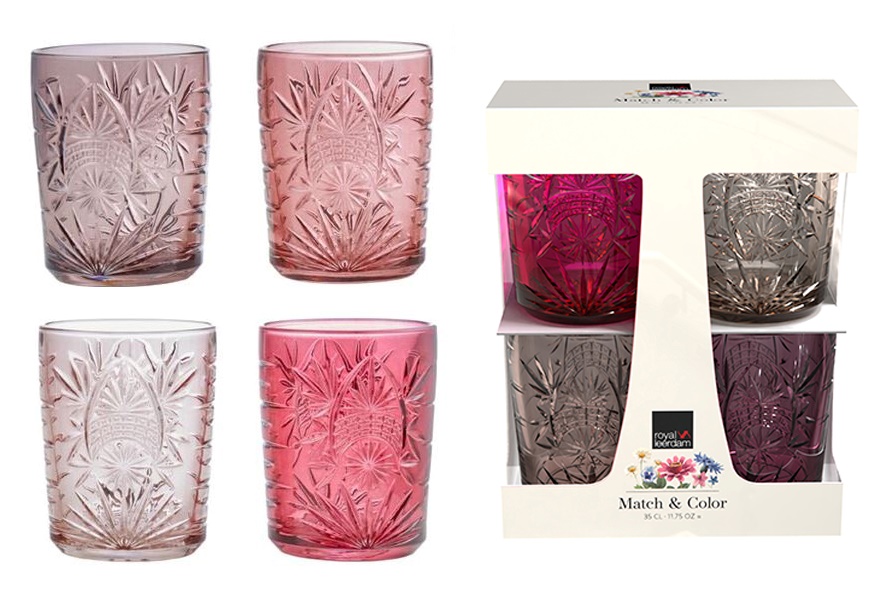 Leerdam, match&color, kozarci za vodo, roza, 350 ml, 4 kos