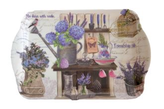 Pladenj plastični z ročaji 35,5x25,5x2,2cm sivka in hortenzija m40185