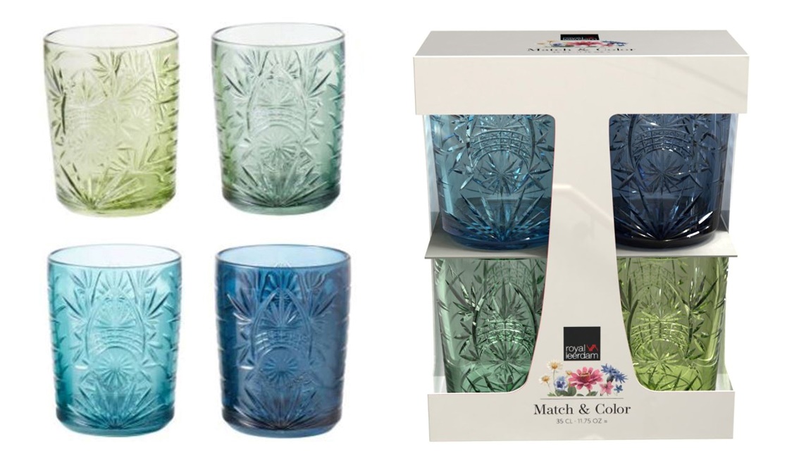 Royal leerdam, match&color, kozarci za vodo, modri, 350ml, 4 kos