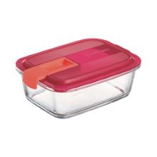 Steklena doza easy box pravokotna rdeča 82 cl